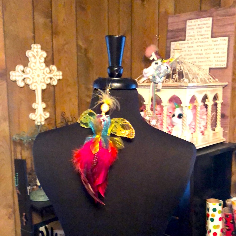 Pretty Vintage Holiday Decor Angel with Feathers & Wings